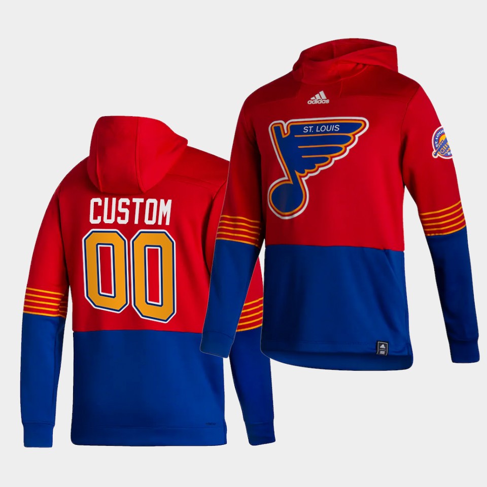Men St.Louis Blues #00 Custom Red NHL 2021 Adidas Pullover Hoodie Jersey